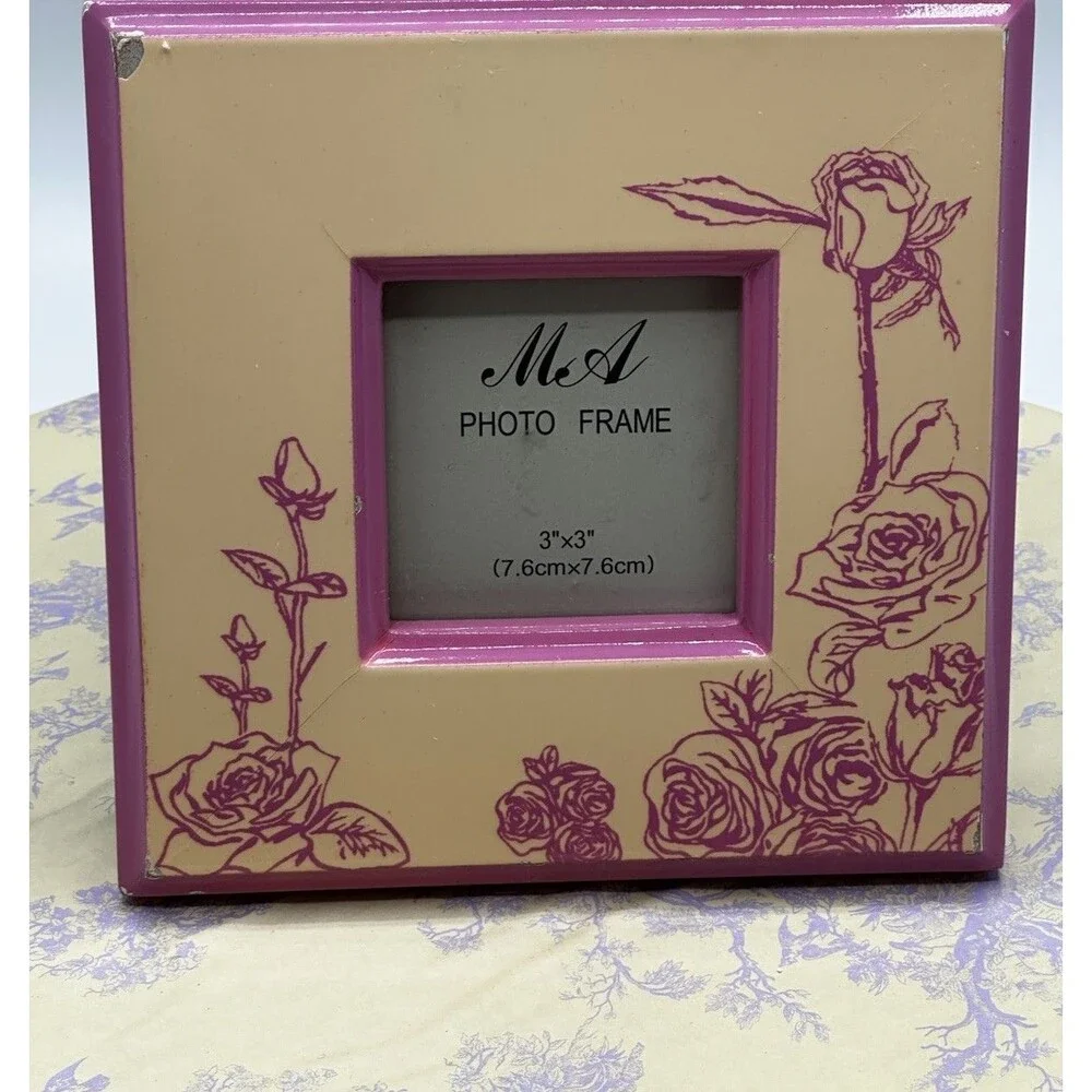 Vintage Romantic 3X3  Photo Frame Pink Rose Wood Shabby Chic Cottagecore